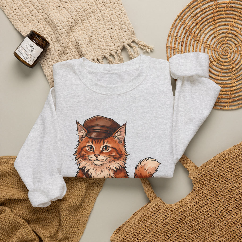 Postal Cat Sweatshirt Cat Pet Gift Women Sketch Sweatshirt Mailcat Sweatshirt Cat Fan Feline Sweatshirt Animal Graphic Retro Letter Sweatshirt