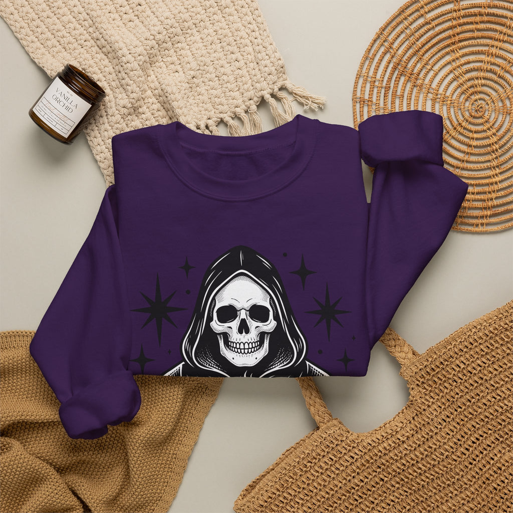 Death Reaper Sweatshirt Halloween Espresso Gift Women Dark Sweatshirt Grim Reaper Sweatshirt Horror Fan Gothic Sweatshirt Coffee Graphic Retro Sweatshirt Sweatshirt