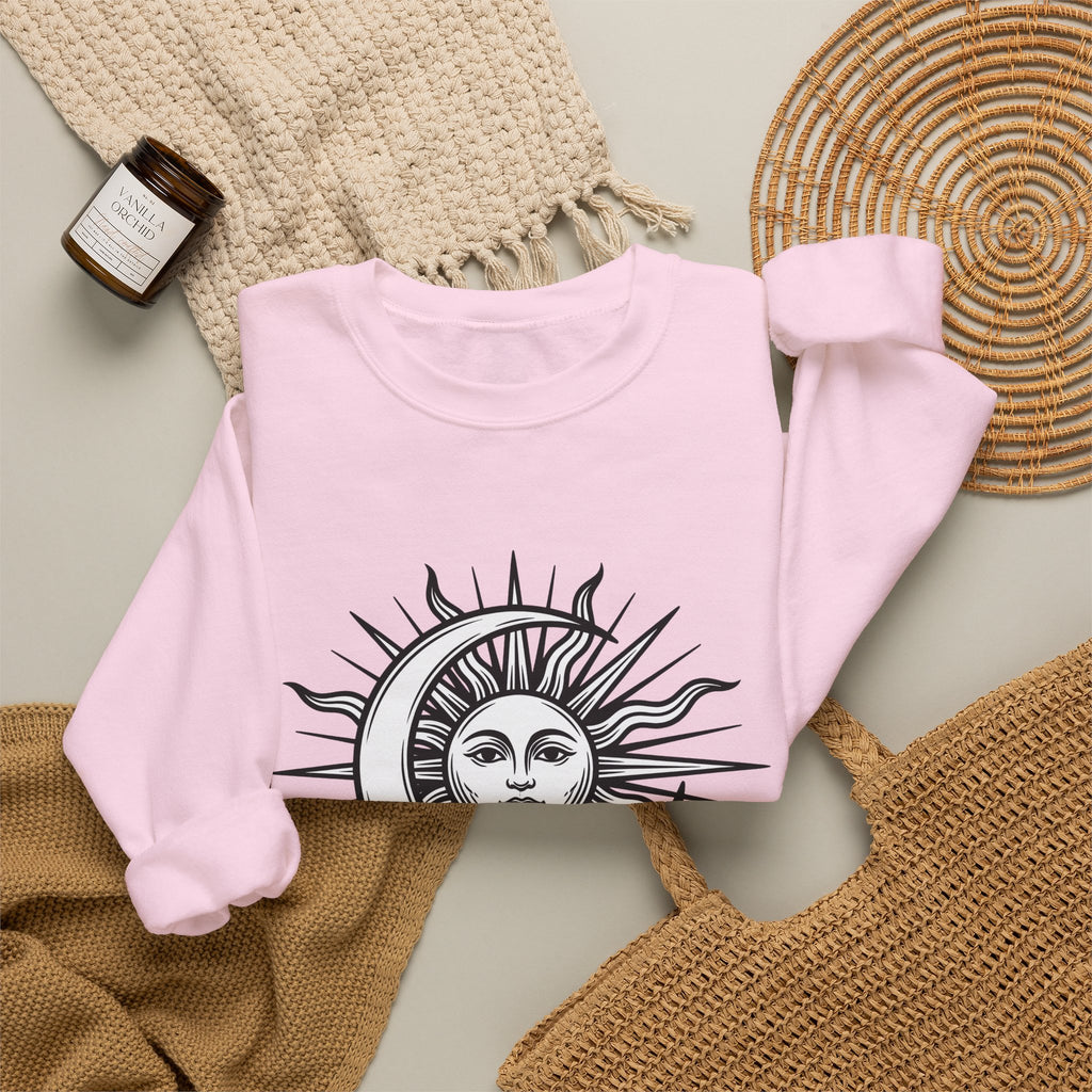 Sun Moon Boho Chic Astrology Gift Sketch Celestial Body Bohemian Enthusiast Drawing Astrology Sweatshirt