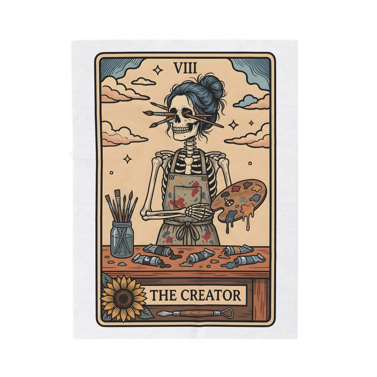 Skeleton Artist Blanket Artist Gothic Gift Women Tarot Card Blanket Skeleton Blanket Art Enthusiast Occult Graphic Blanket Vintage Sunflower Blanket
