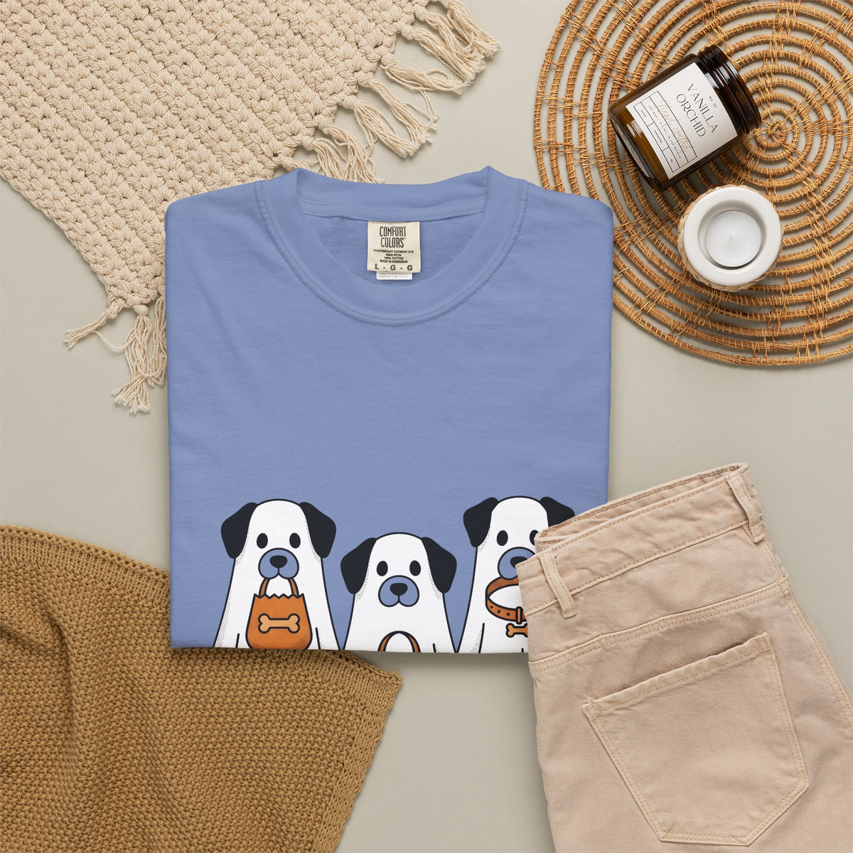 Phantom Puppies Halloween Pet Owner Gift Comic Ghost Dogs Spooky Fan Cartoon Dog Mom T-Shirt