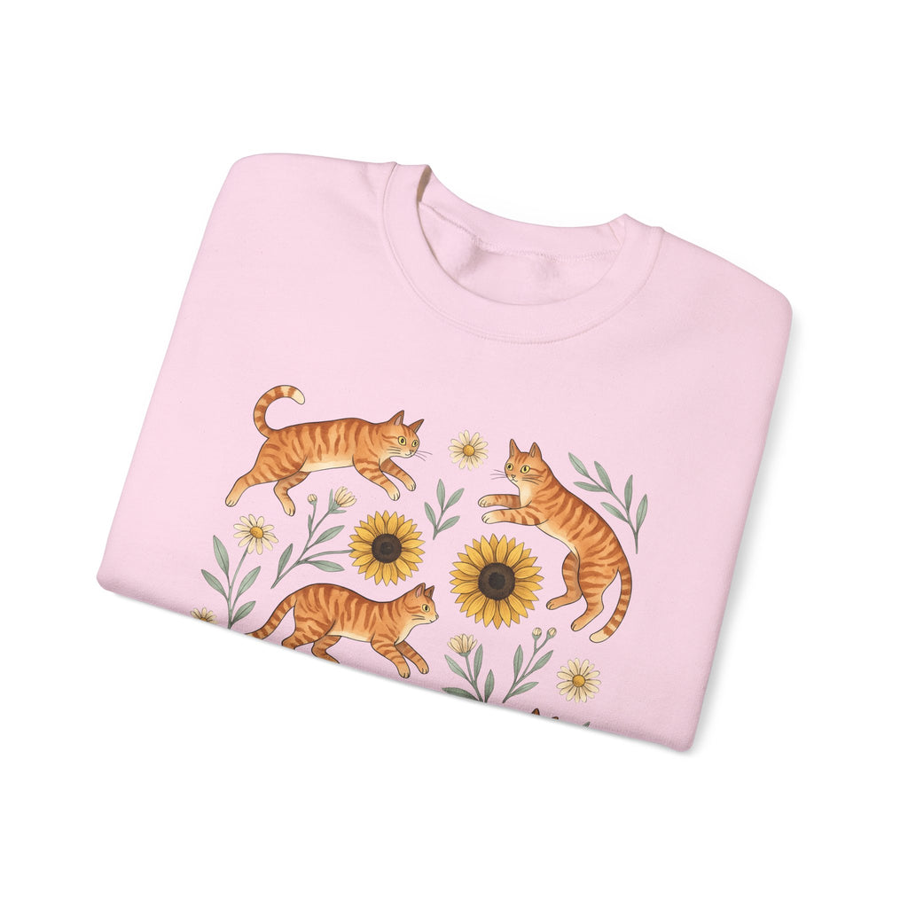 Ginger Cats Sweatshirt Cat Flower Gift Women Cartoon Sweatshirt Orange Cat Sweatshirt Cat Fan Feline Graphic Illustration Comic Sweatshirt Sketch Sunflower