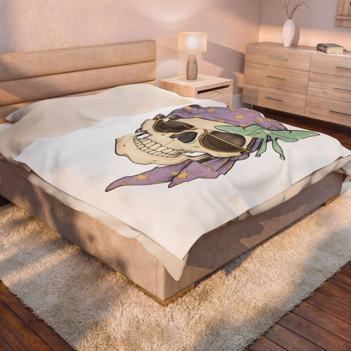 Skull Handkerchief Blanket Boho Chic Gothic Fashion Gift Women Ethnic Blanket Bandana Blanket Bohemian Fan Tribal Blanket Dark Graphic Rustic
