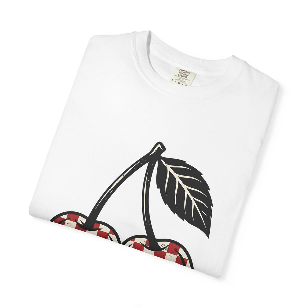 Cherry Illustration T-Shirt Moms Produce Gift Women Rustic T-Shirt Cherry T-Shirt Mother Fan Vintage T-Shirt Harvest Graphic Nostalgic Plaid Design