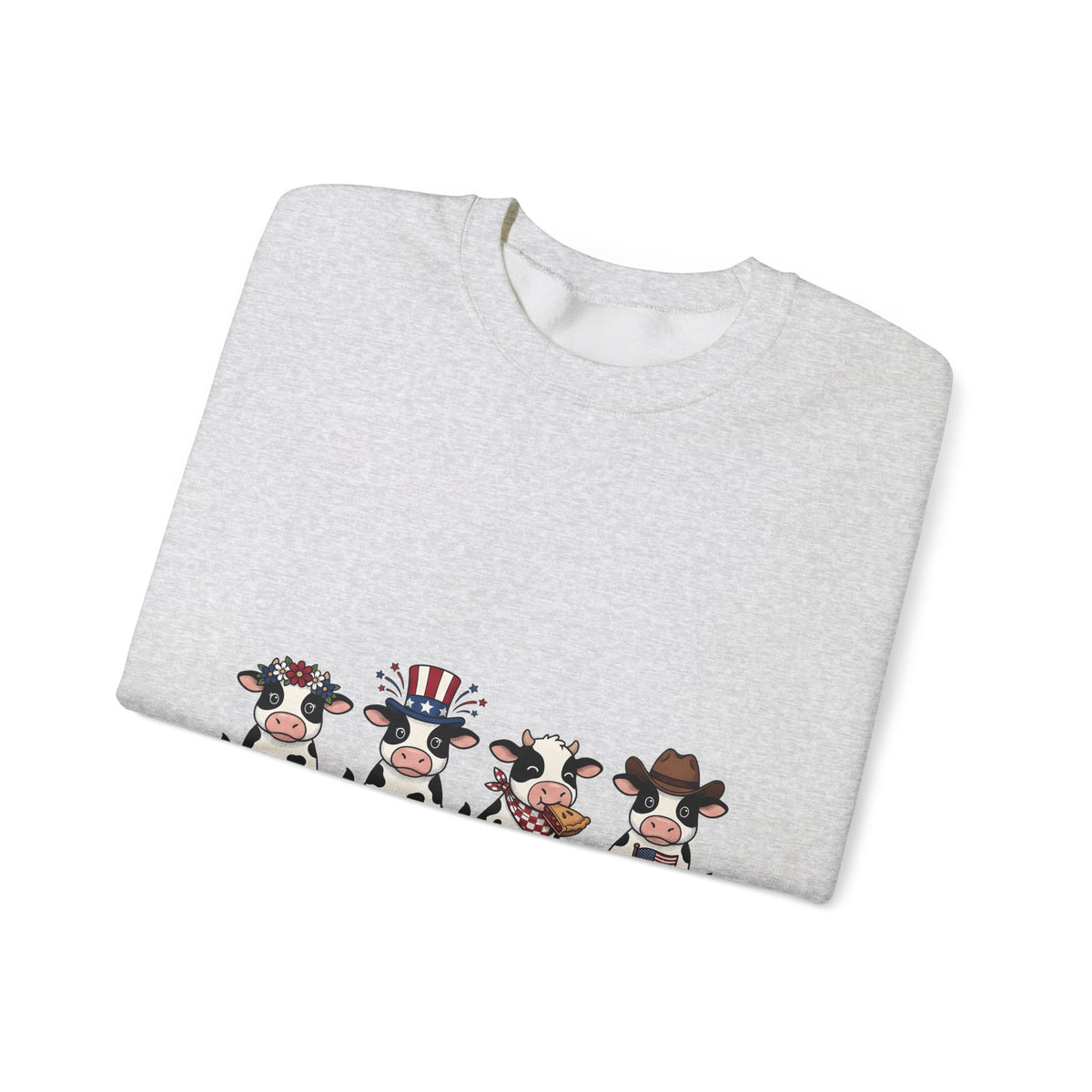 Patriotic Cows Sweatshirt 4th Of July Farm Gift Women Cartoon Sweatshirt Cows Sweatshirt Independence Day Fan Comic Sweatshirt Ranch Graphic Hand Drawn Pie