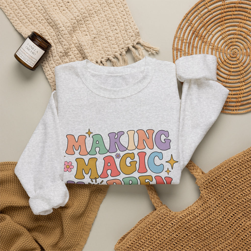 Enchanted Rod Design Sweatshirt Teachers Thanks Gift Women Line Art Sweatshirt Magic Wand Sweatshirt Educator Enthusiast Illustration Graphic Appreciation