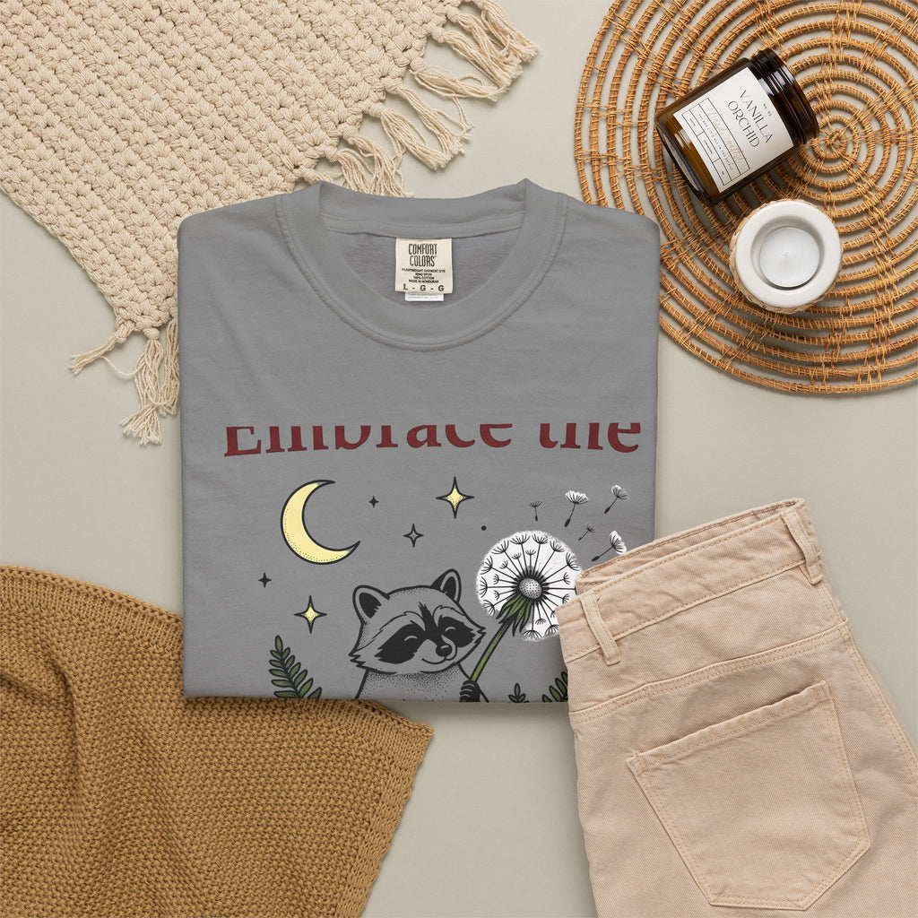 Raccoon Seed T-Shirt Cute Wildlife Gift Women Fanciful T-Shirt Trash Panda T-Shirt Adorable Fan Whimsical T-Shirt Animal Graphic Doodle Lunar