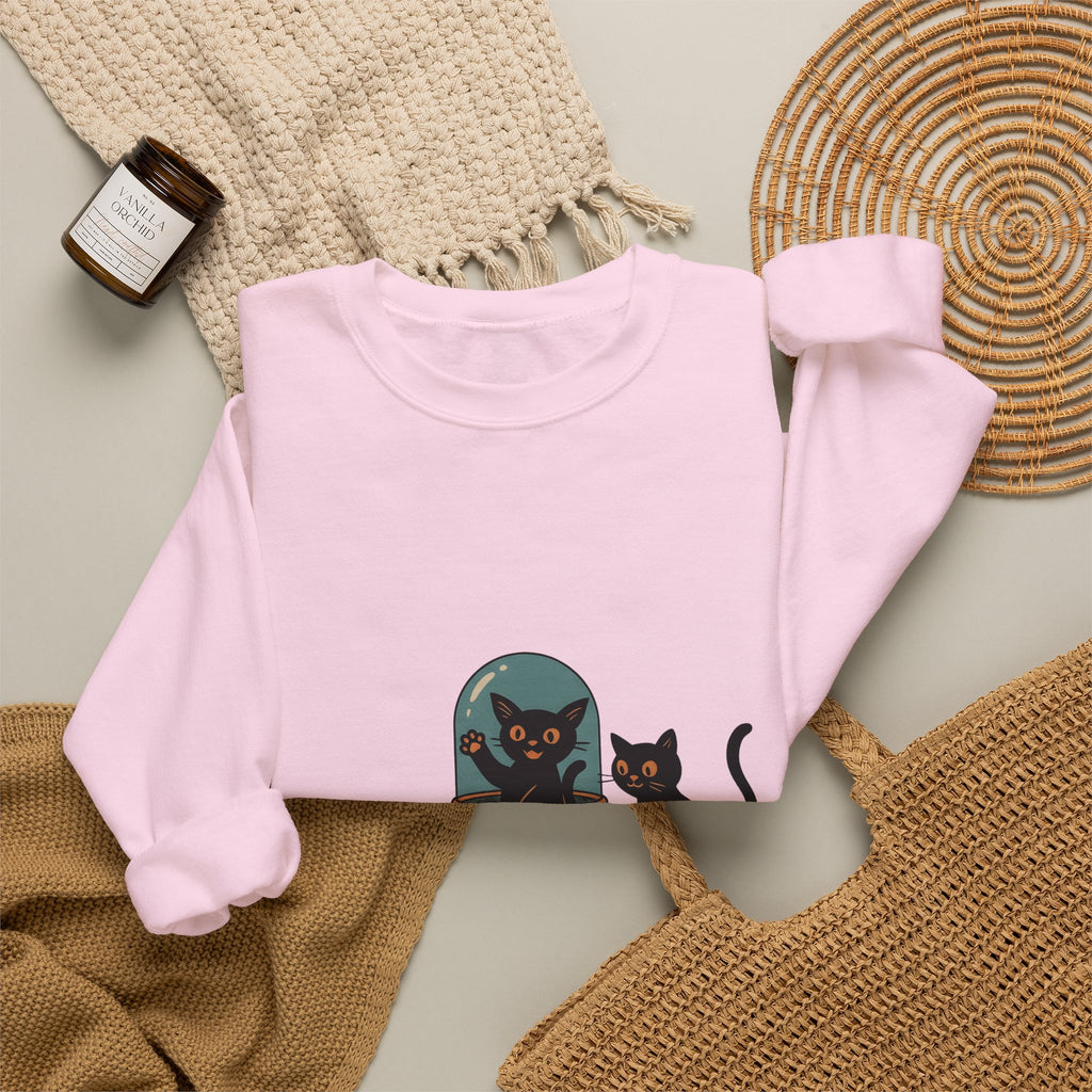 Space Cats Sweatshirt Cat Space Gift Women Vintage Sweatshirt Kitty Sweatshirt Feline Fan Retro Sweatshirt Astronaut Graphic Retro Ufo Sweatshirt