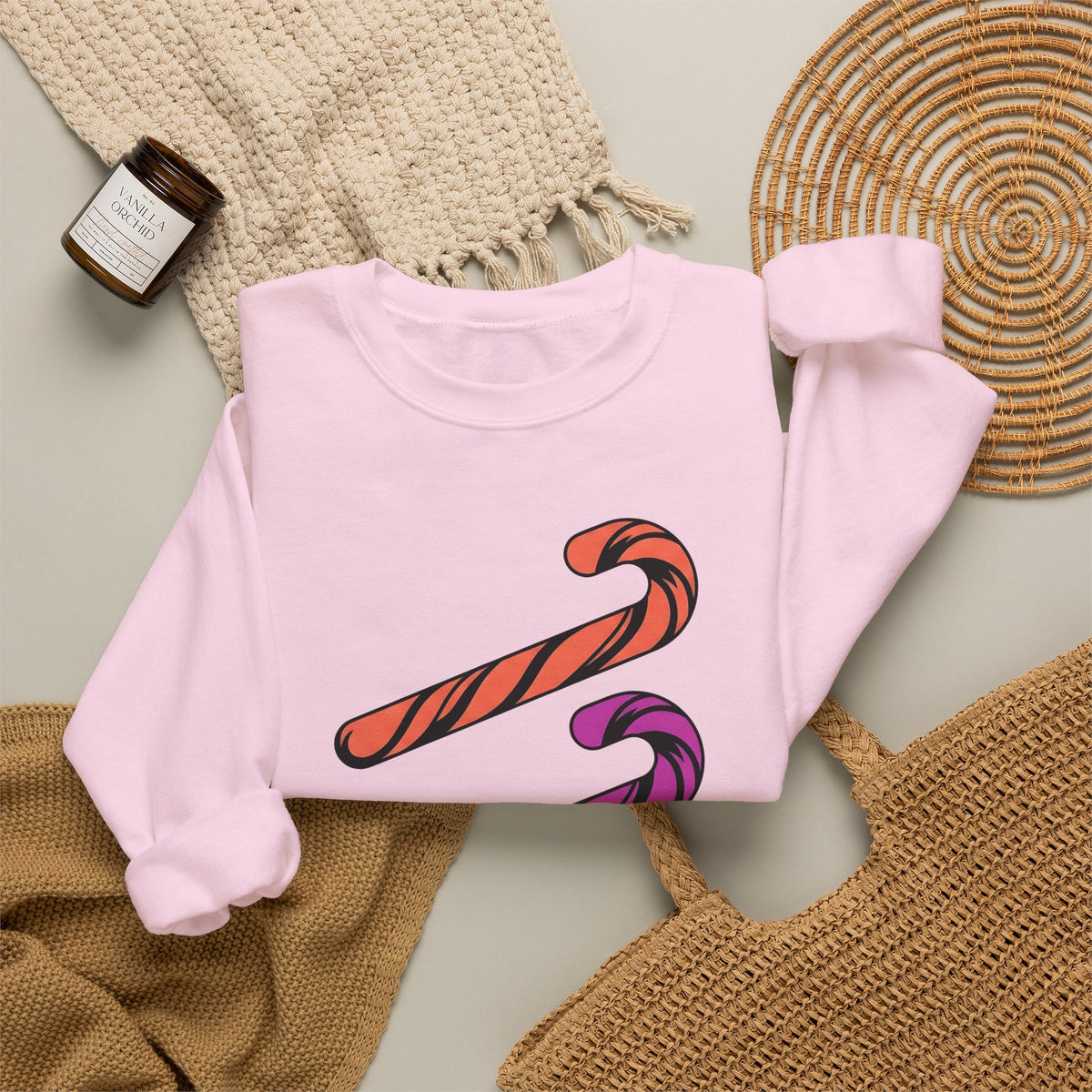 Holiday Candy Sweatshirt Christmas Confectionery Gift Women Flat Design Sweatshirt Candy Sweatshirt Christmas Fan Minimalist Sweatshirt Sweets Graphic Clean