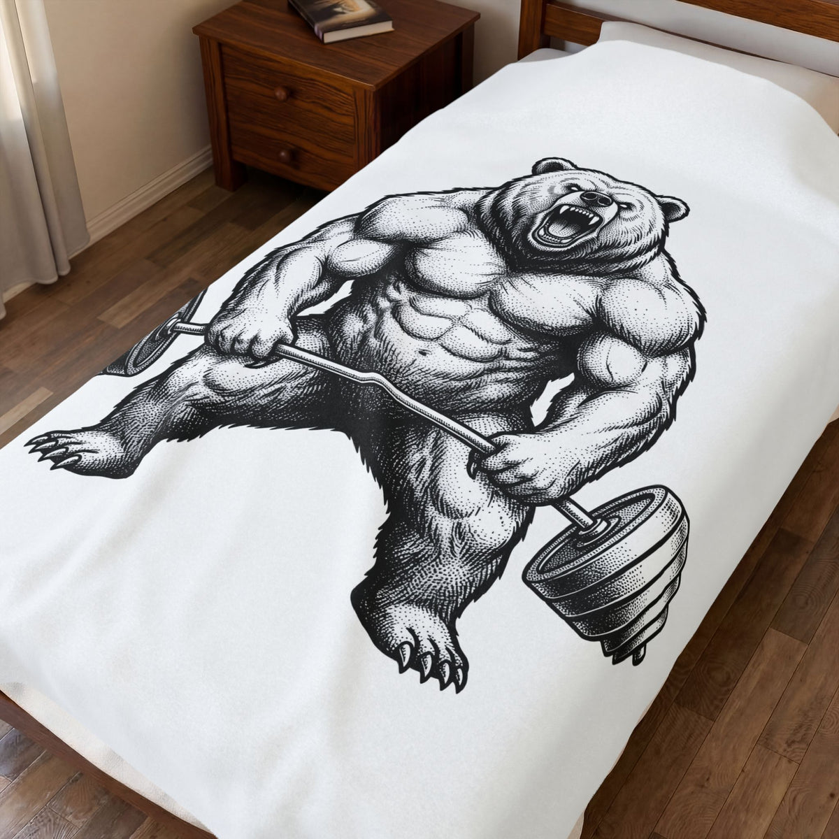 Muscular Bear Blanket Gym Wildlife Gift Women Ink Blanket Grizzly Blanket Fitness Enthusiast Tattoo Blanket Animal Graphic Retro Weight Blanket
