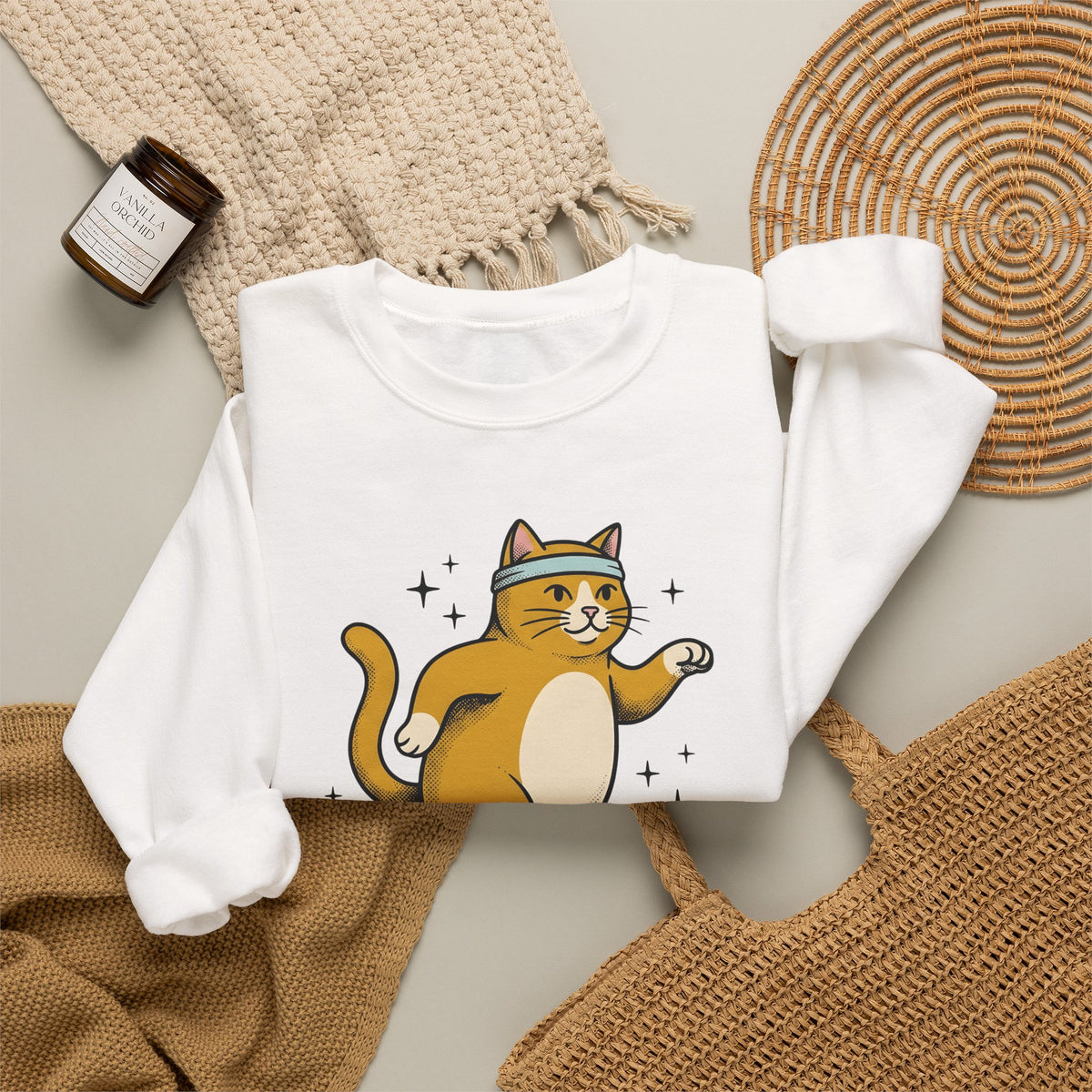 Skating Cat Sweatshirt Funny Feline Gift Women Comic Sweatshirt Cat Sweatshirt Humor Fan Cartoon Sweatshirt Kitty Graphic Vintage Sparkles Sweatshirt