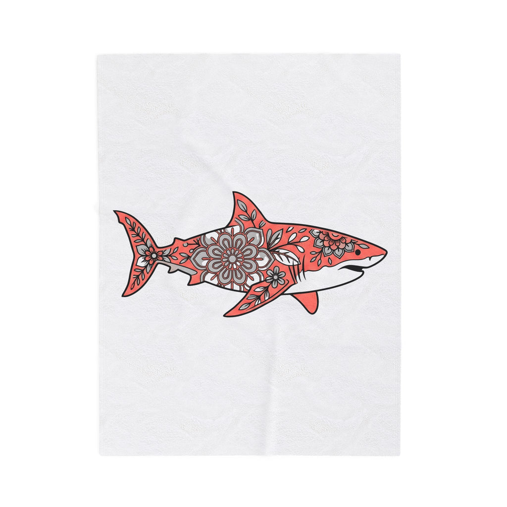 Tropical Shark Blanket Boho Chic Aquatic Gift Women Ethnic Blanket Shark Blanket Bohemian Fan Tribal Blanket Marine Graphic Ink Ornament Blanket