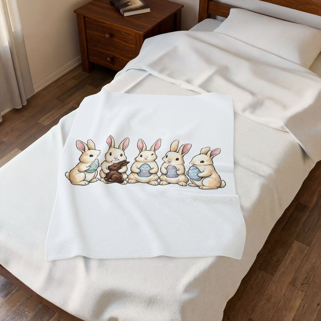 Rabbit Group Blanket Easter Critters Gift Women Doodle Blanket Bunny Blanket Easter Fan Hare Blanket Creature Graphic Minimalist Colorful Egg
