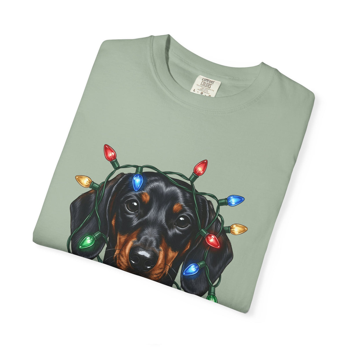 Dachshund Dog T-Shirt Dog Holiday Gift Women Realistic T-Shirt Wiener Dog T-Shirt Dog Fan Photorealistic T-Shirt Christmas Graphic Hand Drawn