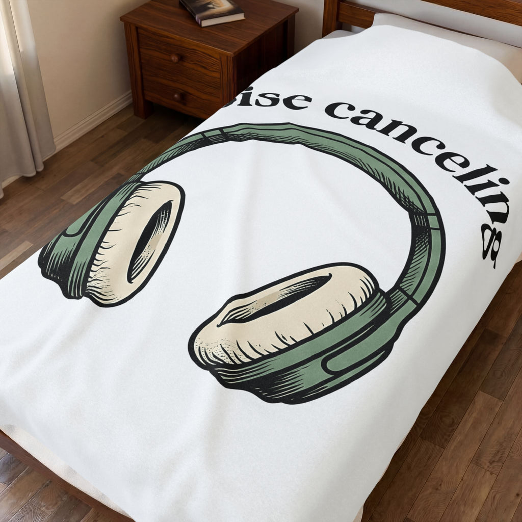 Headphones Blanket Mom Humor Gift Women Hand Drawn Blanket Earphones Blanket Mother Fan Illustrated Blanket Funny Graphic Minimalist Arch Text