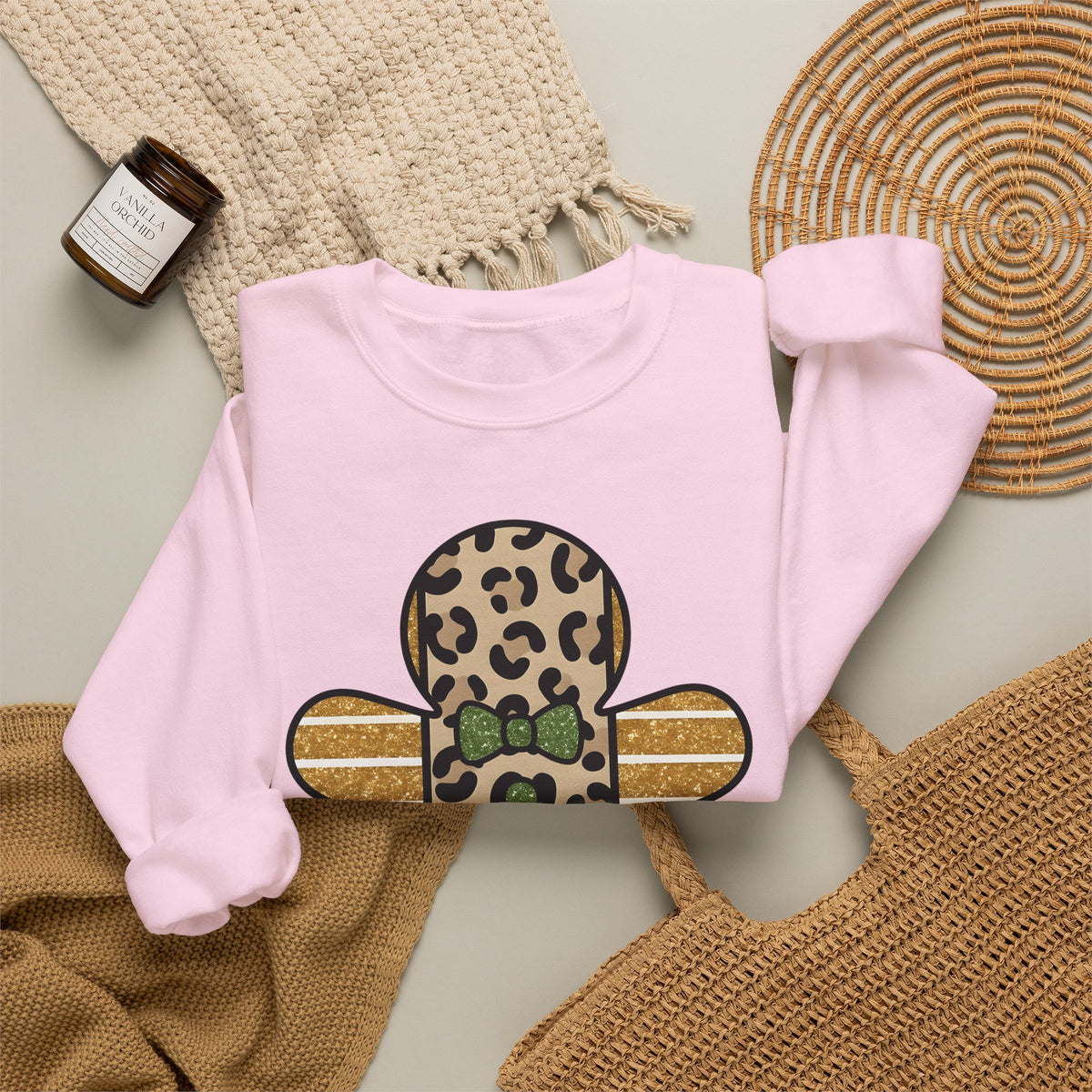 Spotted Gingerbread Animal Xmas Gift Shimmer Gingerbread Man Leopard Fan Glitter Holiday Sweatshirt
