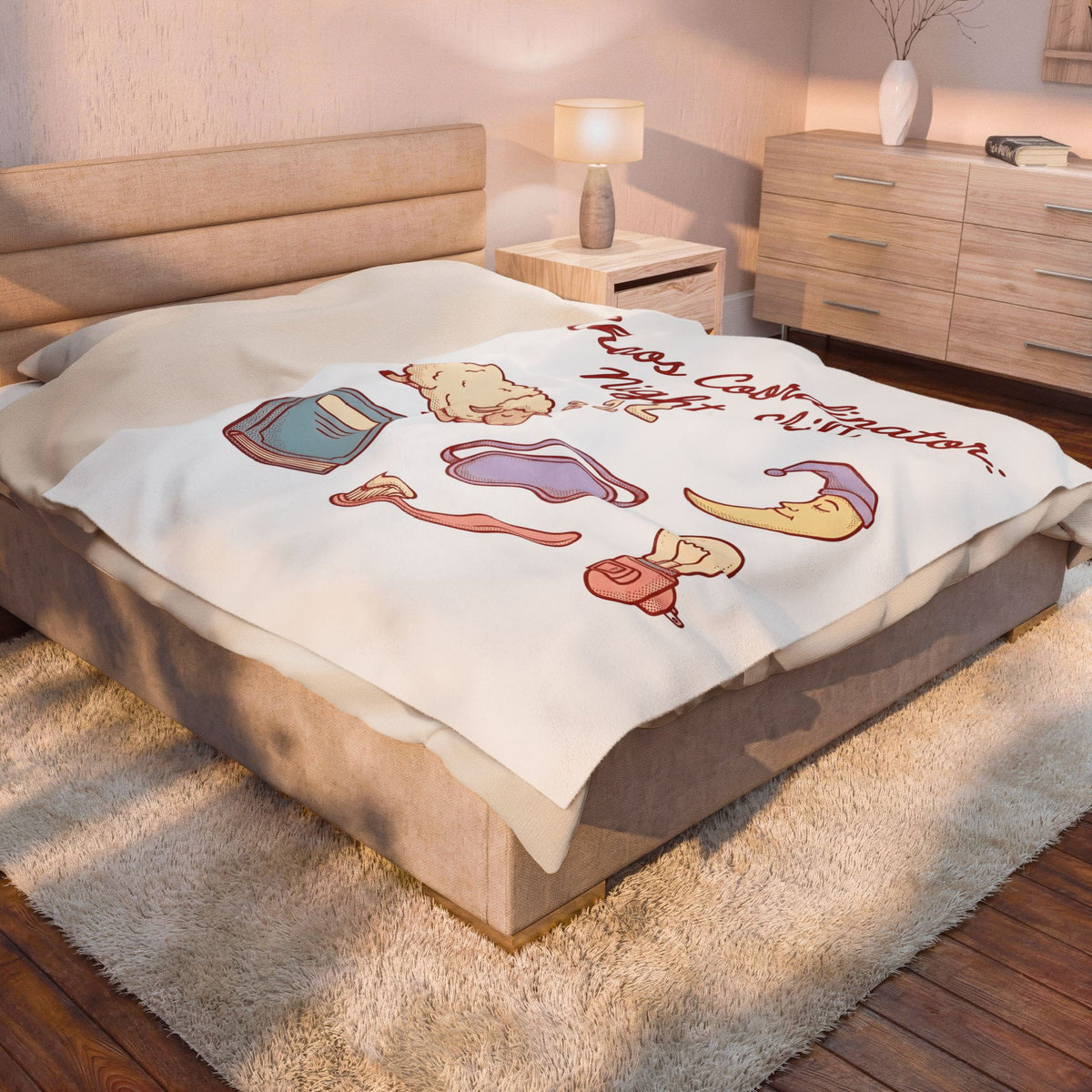 Sleep Items Print Blanket Moms Sleepytime Gift Women Line Art Blanket Bedtime Blanket Motherhood Enthusiast Illustration Design Slumber Graphic