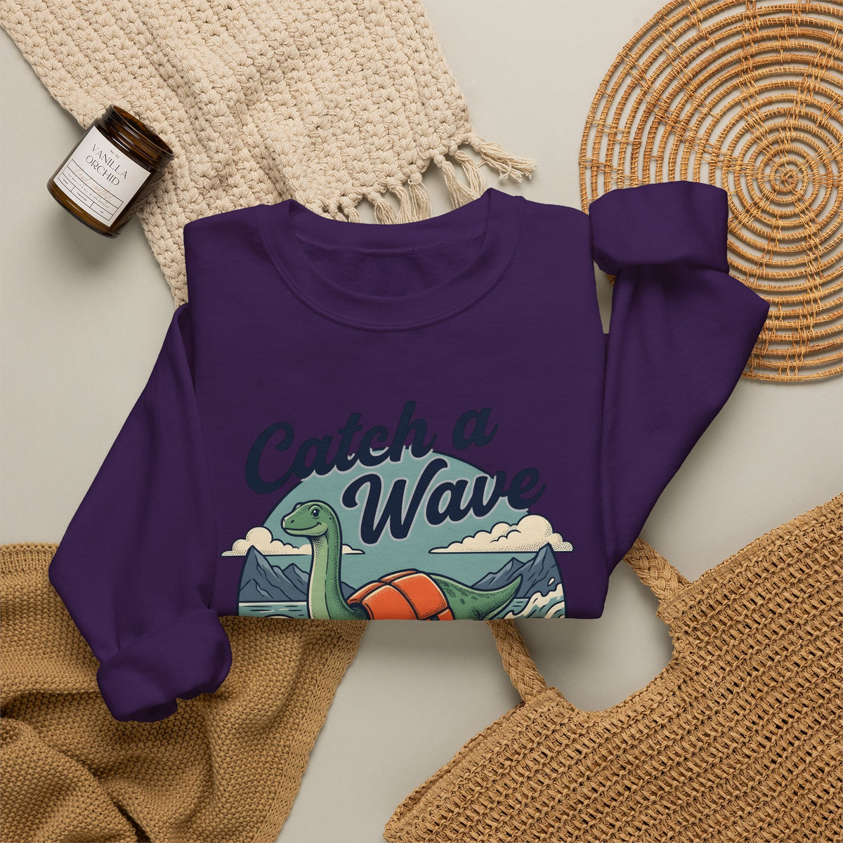 Surfing Dinosaur Sweatshirt Sports Surfing Gift Women Vintage Sweatshirt Dinosaur Sweatshirt Athlete Fan Retro Illustration Waves Sweatshirt