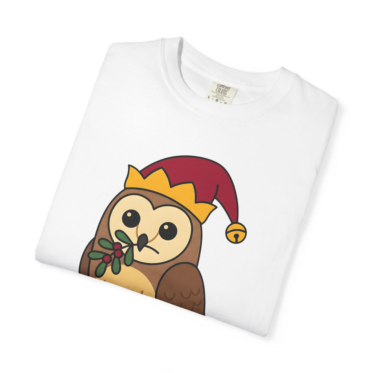 Owl Print T-Shirt Christmas Fauna Gift Women Playful T-Shirt Owl T-Shirt Christmas Fan Hoot Graphic Wildlife Illustration Fun Pine T-Shirt