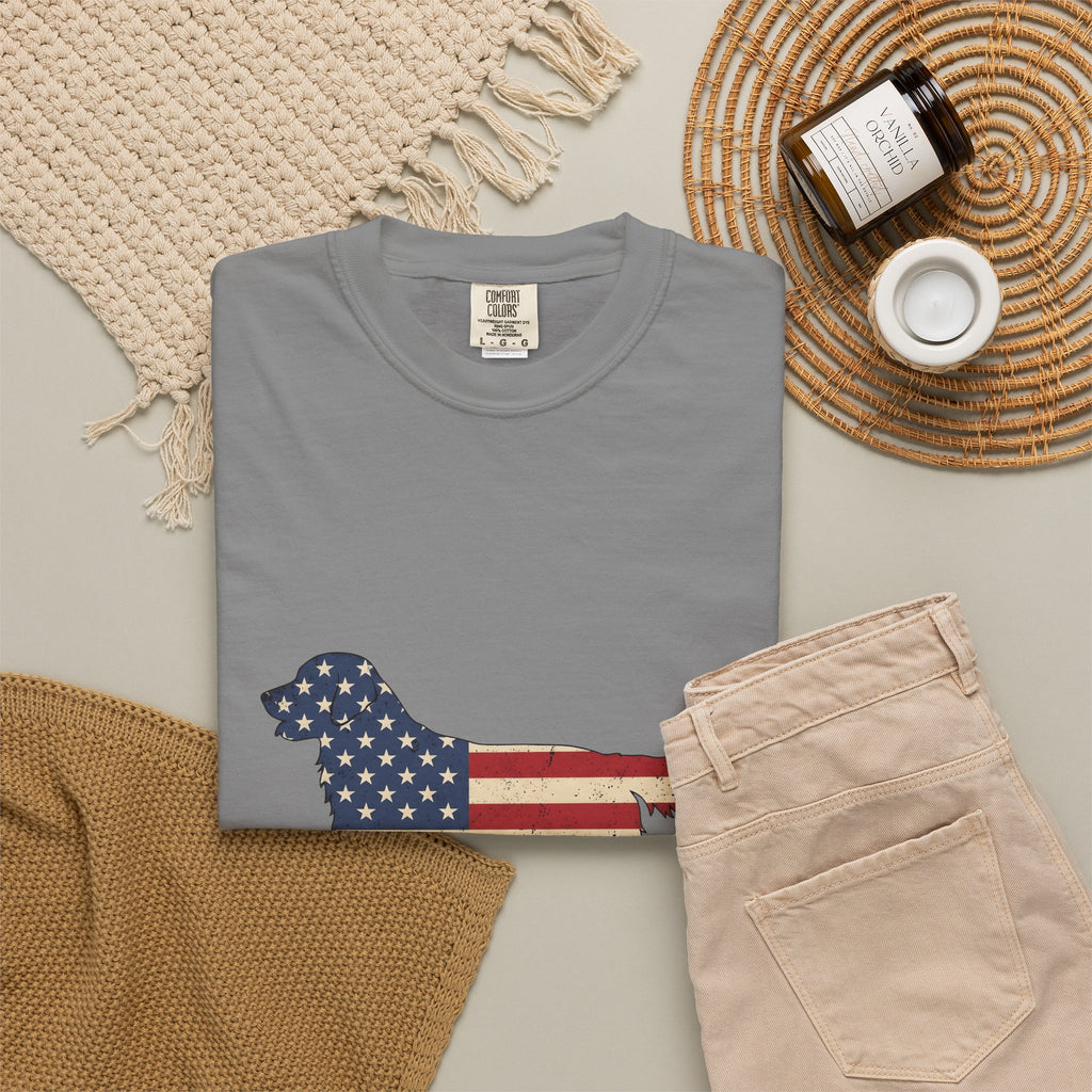 Golden Retriever America Canine Gift Sketch Retriever Patriot Fan Dog Drawing Cartoon American T-Shirt
