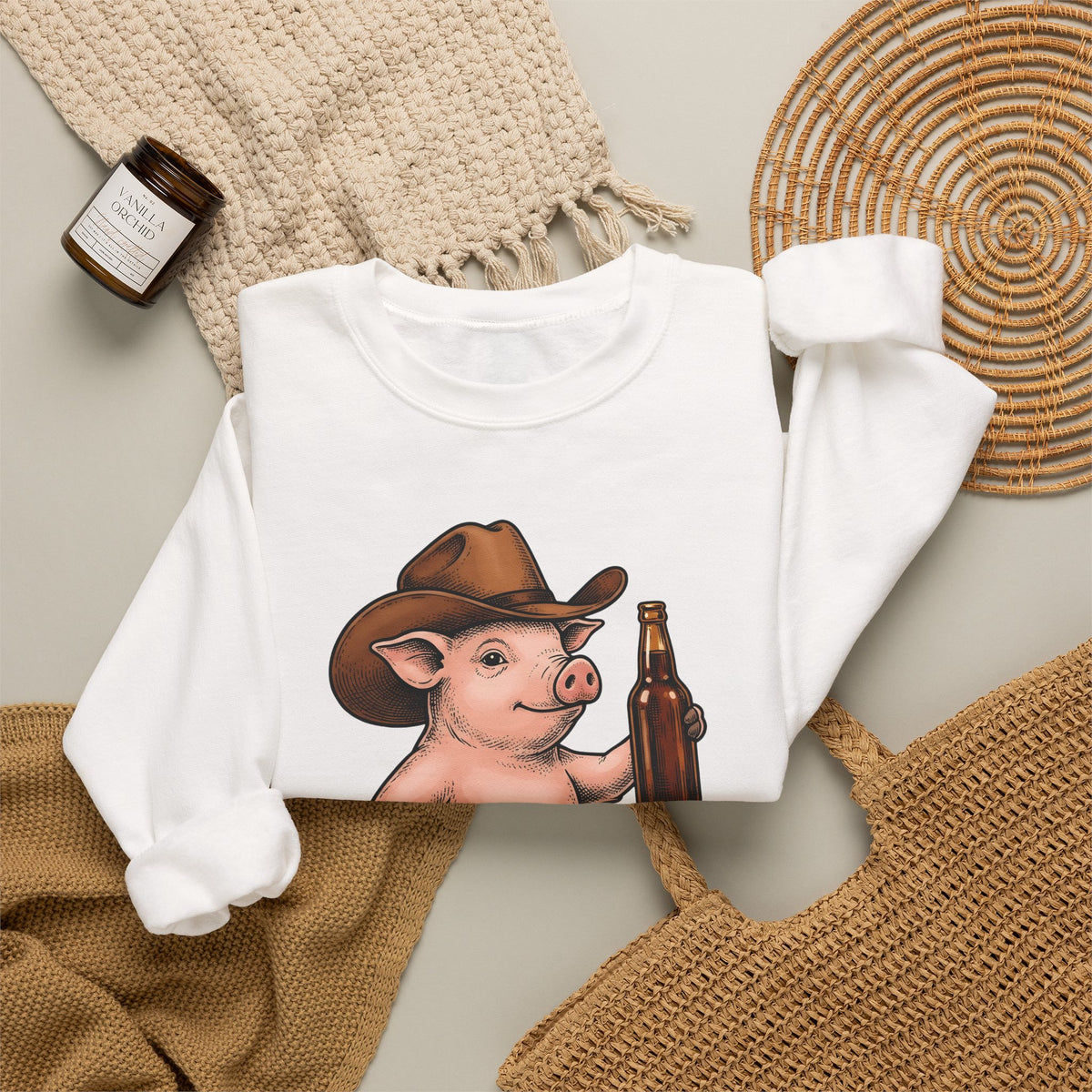 Western Pig Cowgirl Country Gift Cartoon Swine Rodeo Fan Rustic Old School Sweatshirt