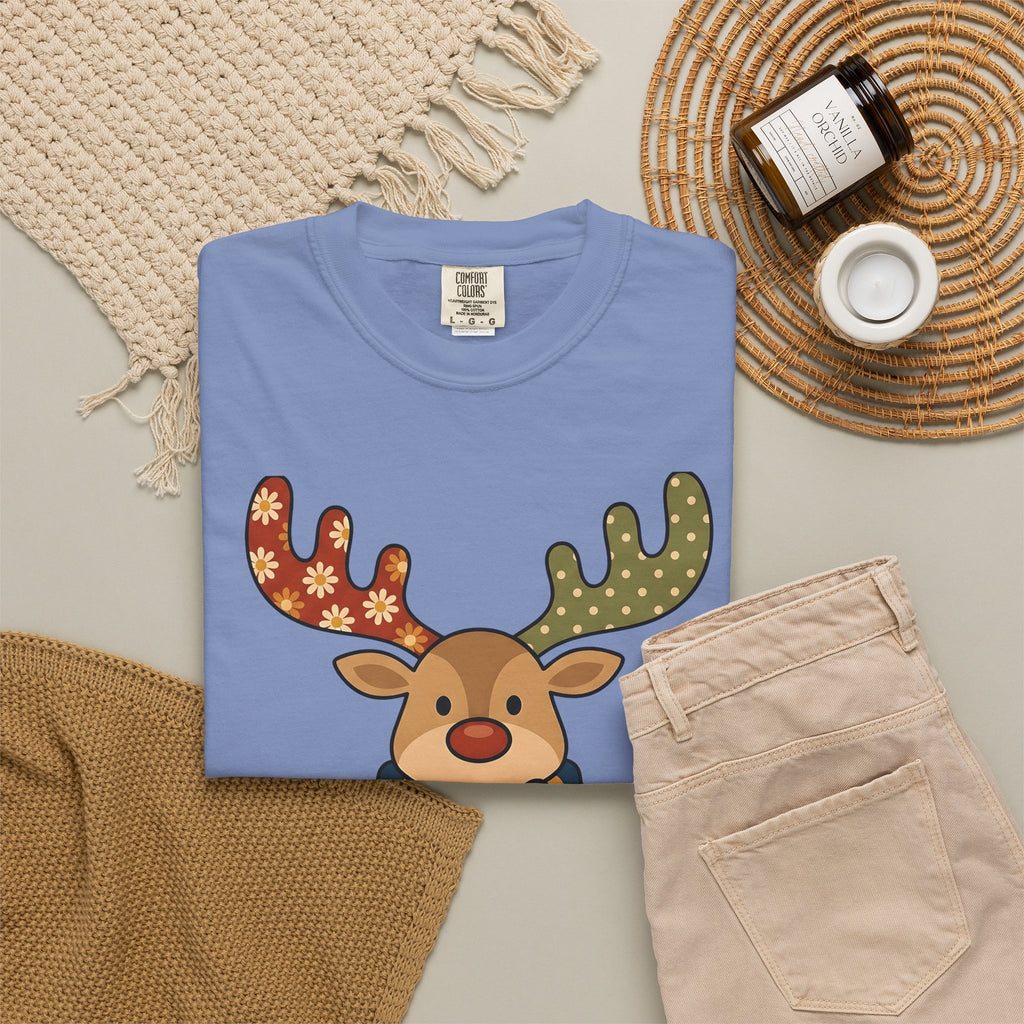 Deer Drawing Holiday Noel Gift Cartoon Fawn Christmas Fan Caricature Christmas Classic Winter T-Shirt