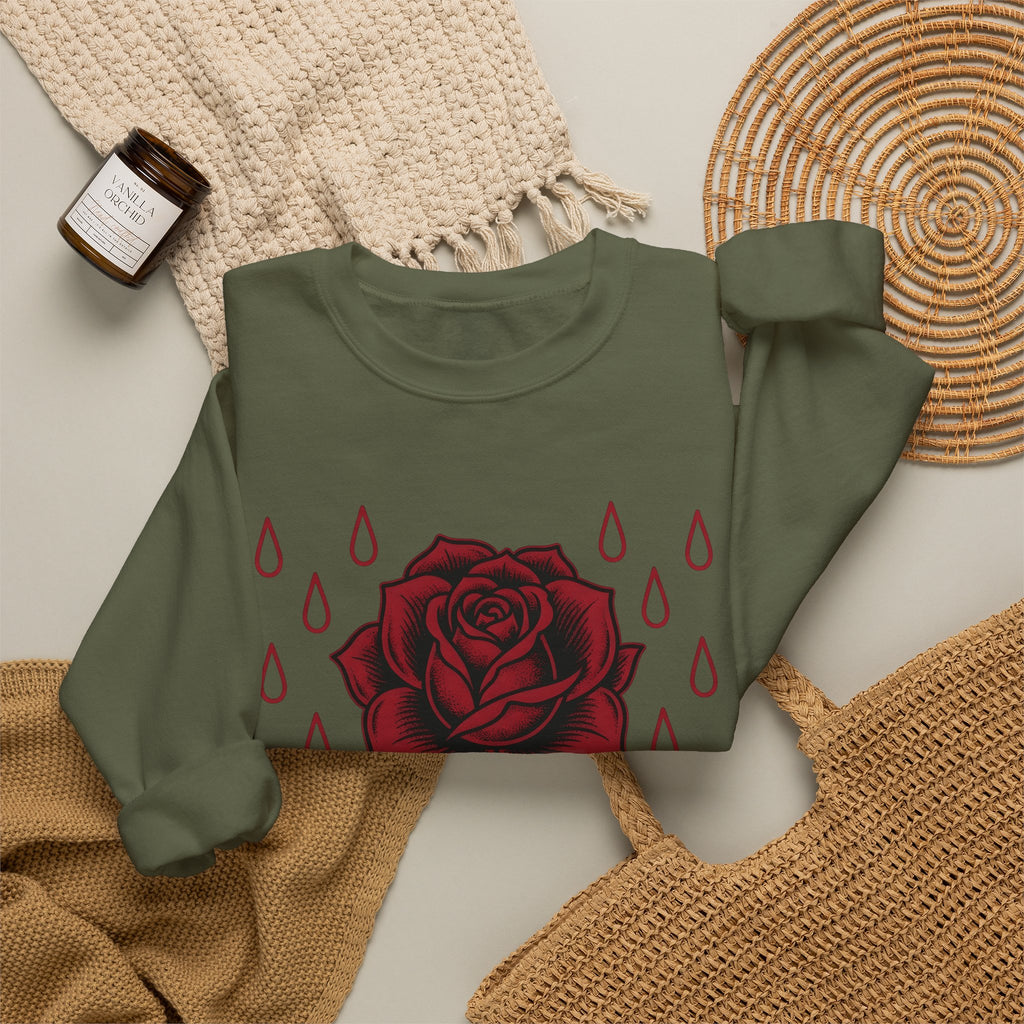 Rose Flower Cowgirl Floral Gift Tattoo Flower Rodeo Fan Ink Floral Vintage Raindrops Sweatshirt