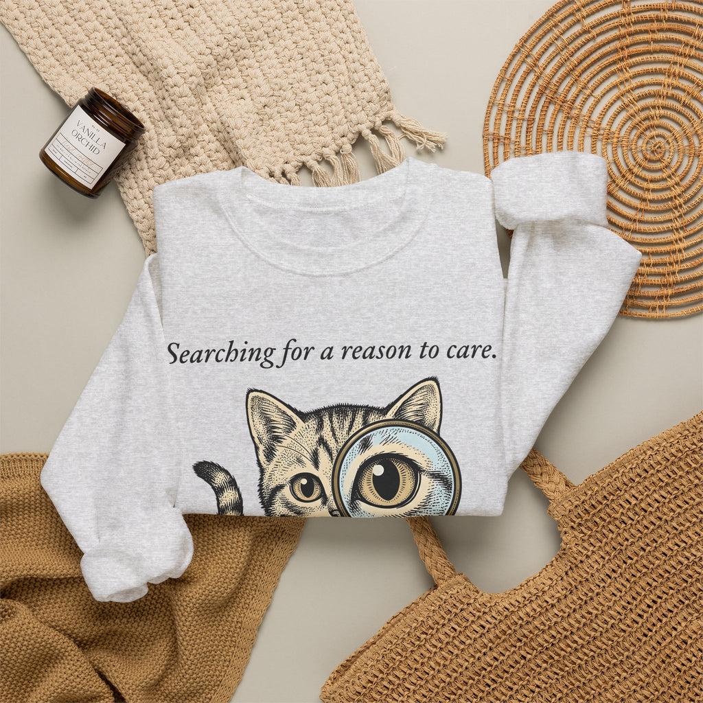 Tabby Cat Sweatshirt Cat Humor Gift Women Vintage Sweatshirt Kitty Sweatshirt Cat Fan Retro Sweatshirt Funny Graphic Hand Drawn Magnifying Glass Sweatshirt