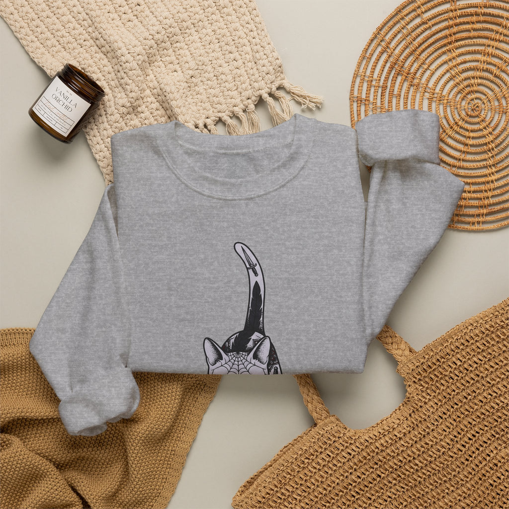 Cat Tattoo Sweatshirt Cat Blossoms Gift Women Gypsy Sweatshirt Cat Sweatshirt Cat Fan Feline Sweatshirt Bohemian Graphic Floral Design Line Art Motif Sweatshirt
