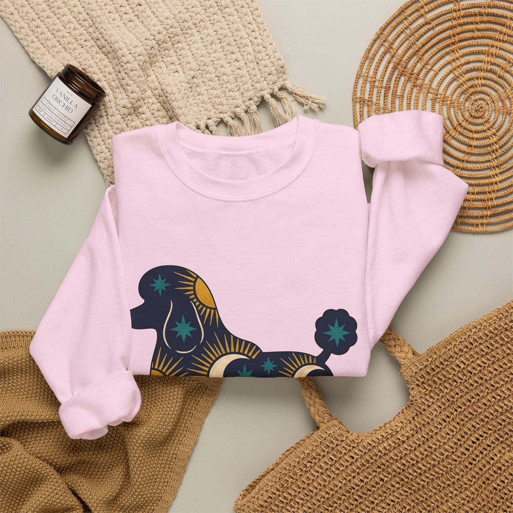 Poodle Illustration Sweatshirt Dog Zodiac Gift Women Rustic Sweatshirt Poodle Sweatshirt Dog Fan Canine Sweatshirt Zodiac Graphic Simple Star Symbols Sweatshirt