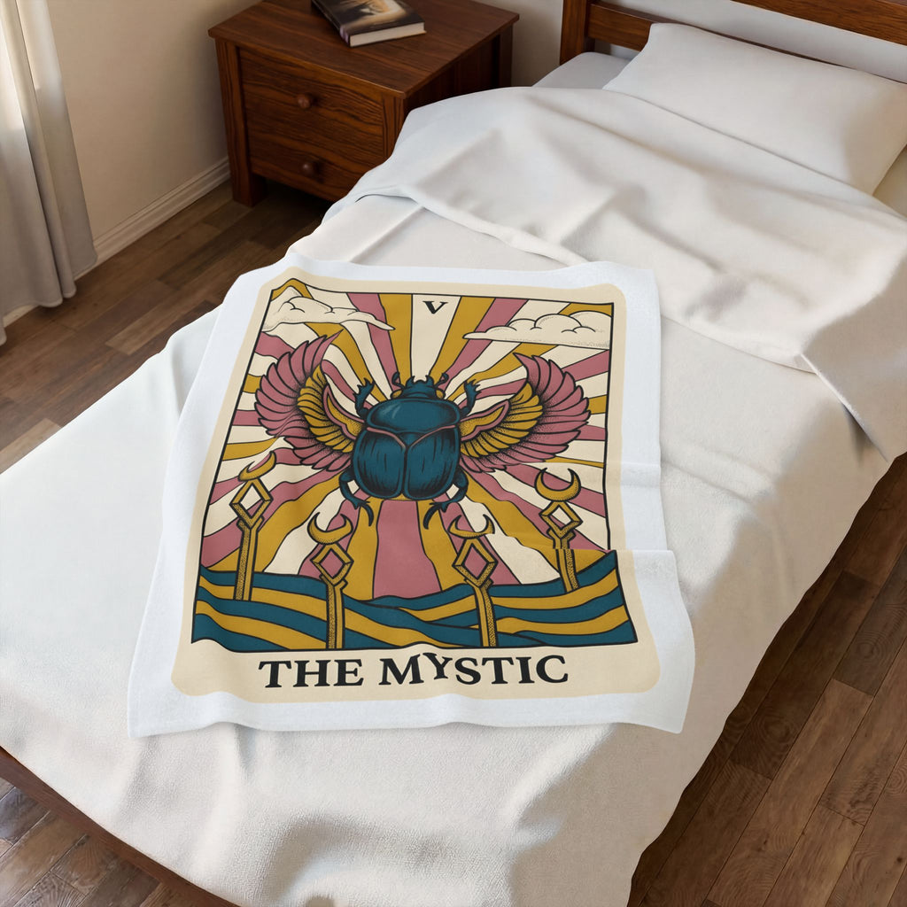 Beetle Blanket Boho Chic Esoteric Gift Women Divination Card Blanket Bug Blanket Bohemian Fan Tarot Blanket Mystical Graphic Hand Drawn Crescent