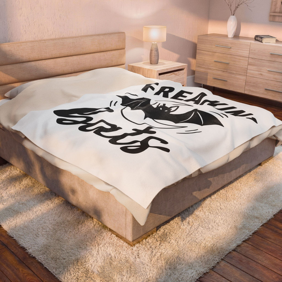 Bat Moon Halloween Spooky Gift Bold Lunar Horror Fan Dark Vintage Retro Crescent Blanket