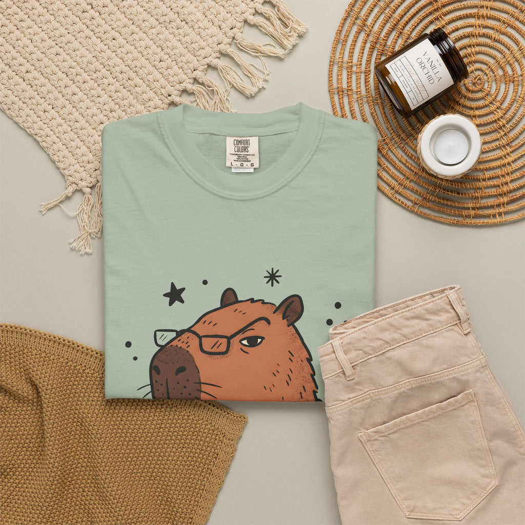 Capybara Specs T-Shirt Funny Fauna Gift Women Caricature T-Shirt Rodent T-Shirt Humor Fan Cartoon T-Shirt Wildlife Graphic Line Art Jumper T-Shirt