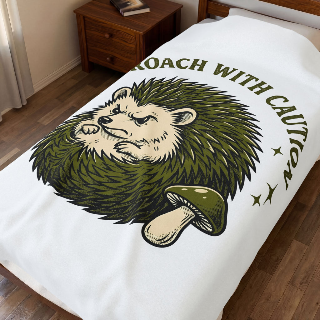 Mad Porcupine Blanket Funny Wildlife Gift Women Retro Blanket Quill Blanket Humor Fan Vintage Blanket Animal Graphic Sketch Toadstool Blanket