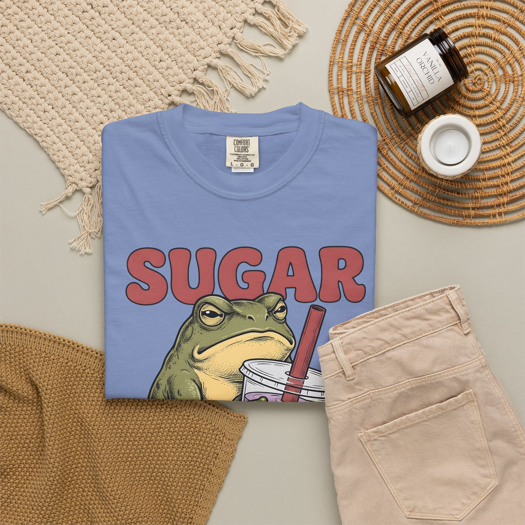 Frog Tea Drink T-Shirt Funny Critter Gift Women Line Art T-Shirt Toad Drink T-Shirt Humor Fan Cartoon Graphic T-Shirt Illustration Tea Cup T-Shirt
