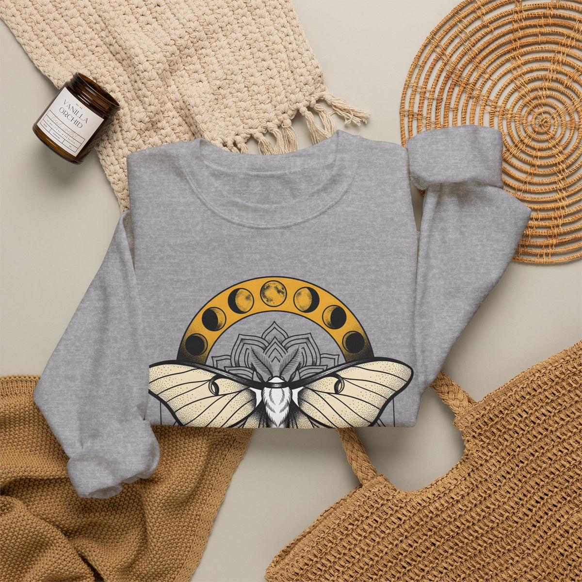 Luna Moth Sweatshirt Boho Chic Mystical Gift Women Mandala Sweatshirt Moon Moth Sweatshirt Hippie Fan Sacred Sweatshirt Spiritual Graphic Line Art Moon Phases