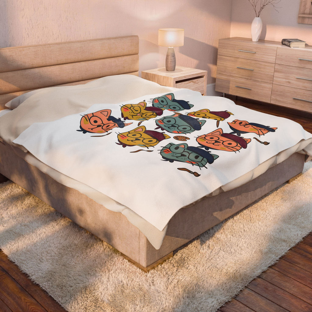 Painter Cats Blanket Cat Painting Gift Women Cute Blanket Kitty Cat Blanket Feline Fan Cat Art Blanket Artistic Graphic Sketch Paint Brush Blanket