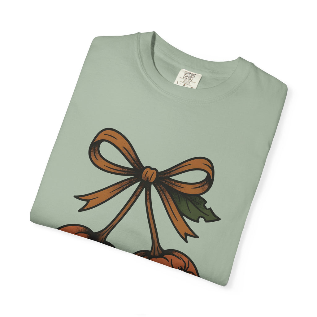 Pumpkin Cherry T-Shirt Halloween Seasonal Gift Women Farmhouse T-Shirt Gourd T-Shirt Spooky Fan Rustic T-Shirt Autumn Graphic Line Art Arachnid