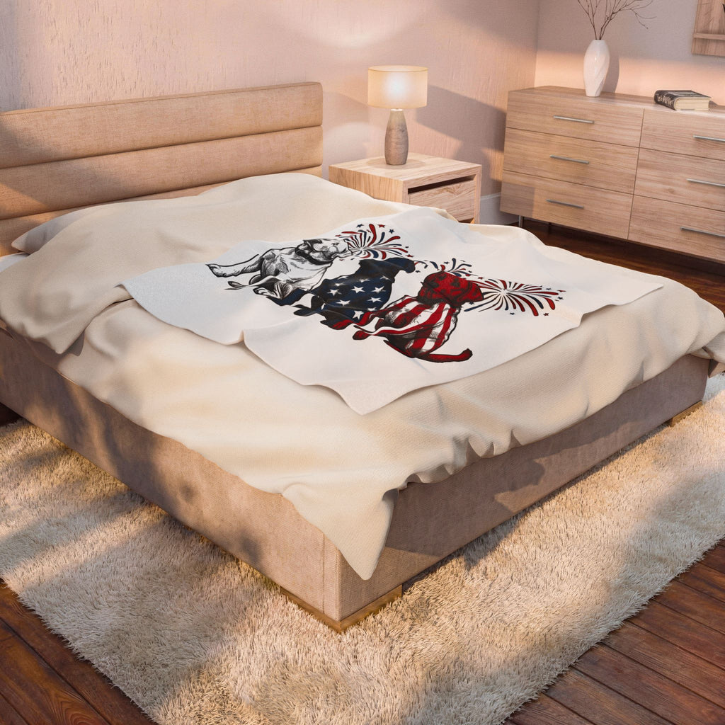 American Dogs Blanket America/4th Of July Pet Gift Women Sketch Blanket Canine Blanket Patriot Fan Hand Drawn Blanket Animal Graphic Retro