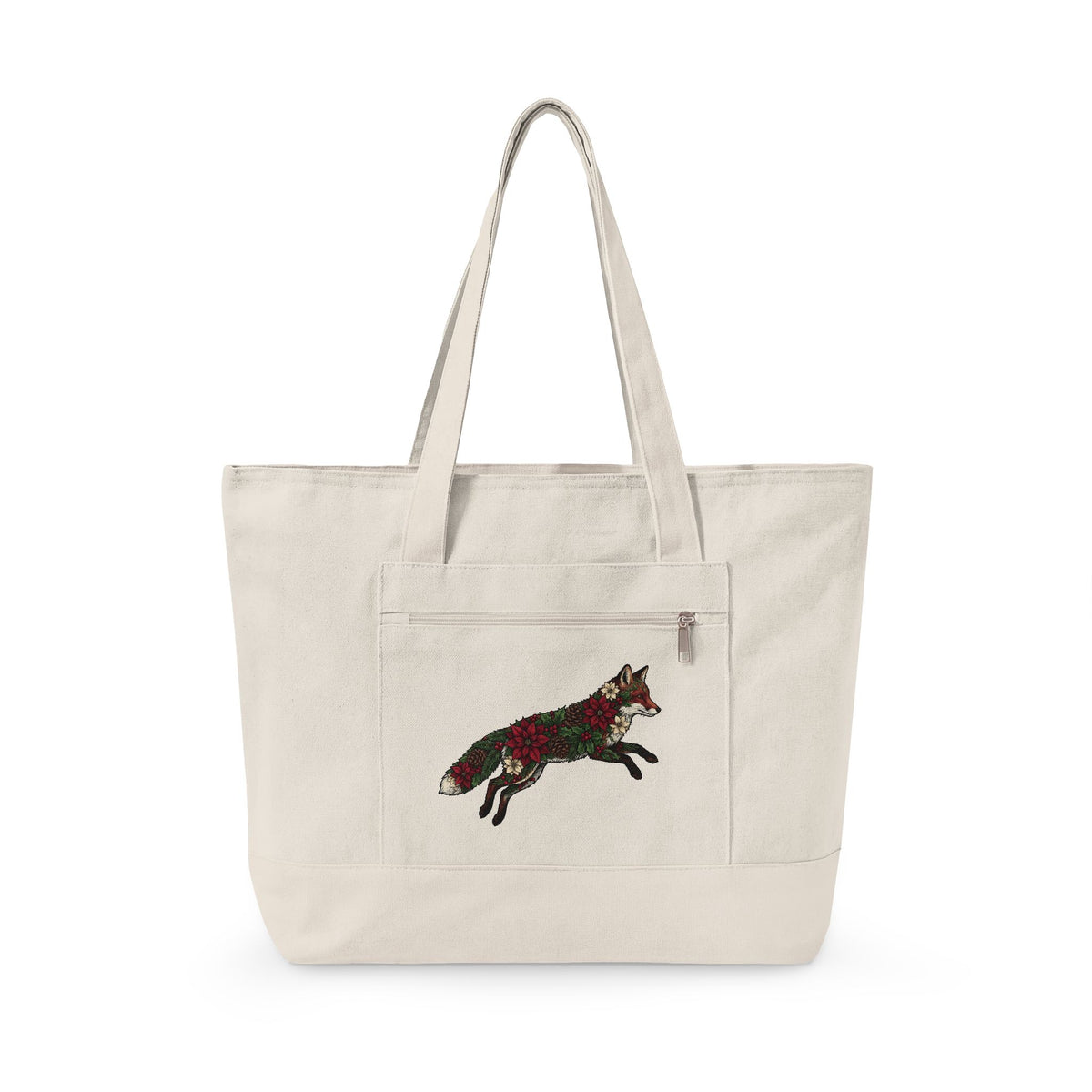 Fox Flower Holiday Winter Gift Floral Flower Christmas Fan Floral Snowflake Retro Pine Cone Tote Bag