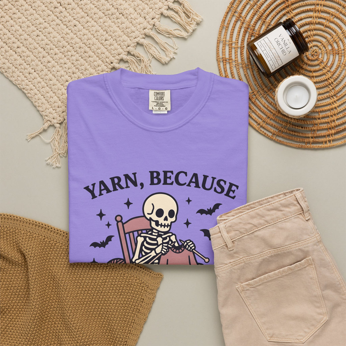 Skull Knitting T-Shirt Halloween Fabric Gift Women Comic T-Shirt Knitting T-Shirt Horror Fan Cartoon T-Shirt Textile Graphic Rustic Bat Wings