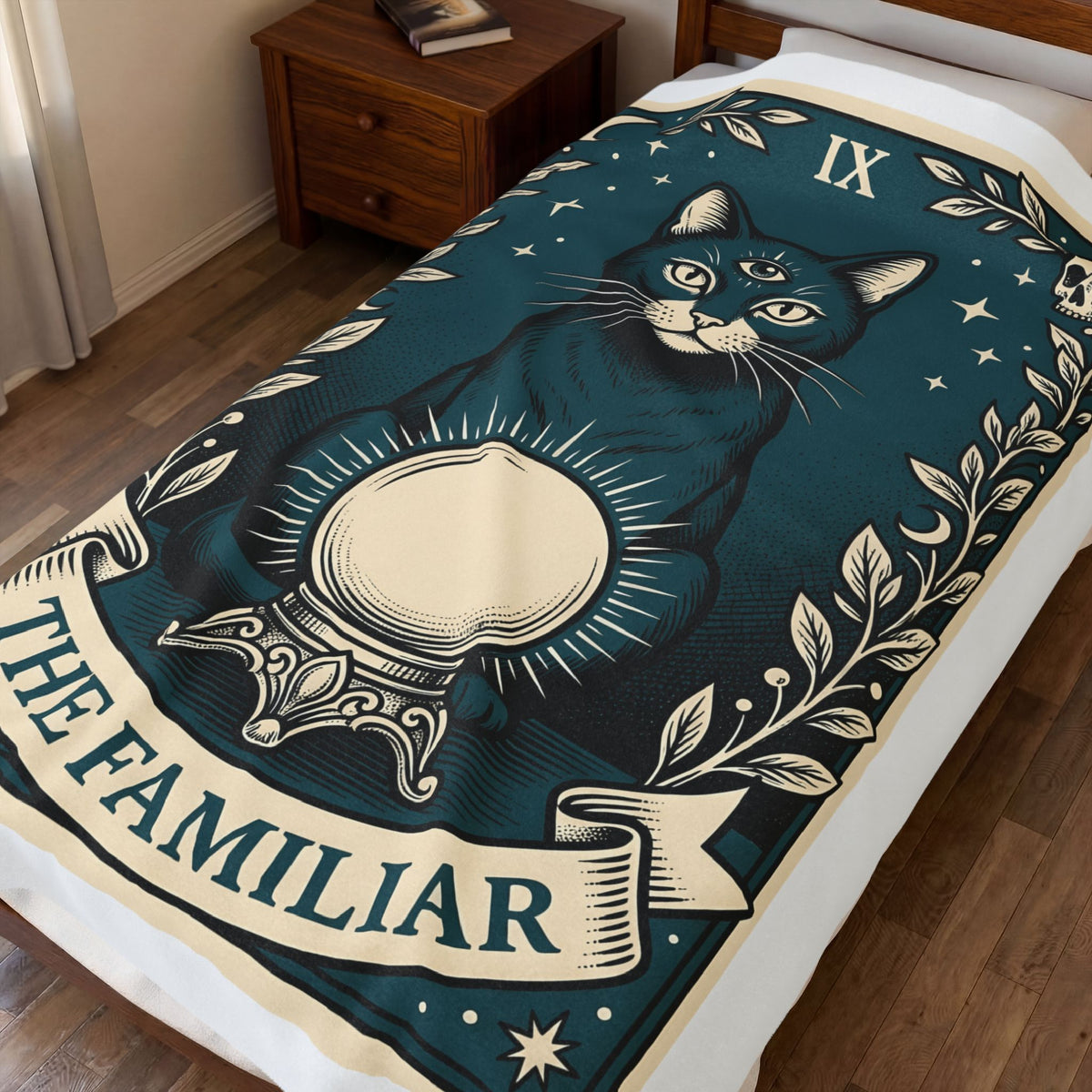 Mystic Cat Blanket Boho Chic Witchcraft Gift Women Tarot Blanket Kitty Blanket Bohemian Fan Occult Graphic Vintage Crystal Ball Blanket