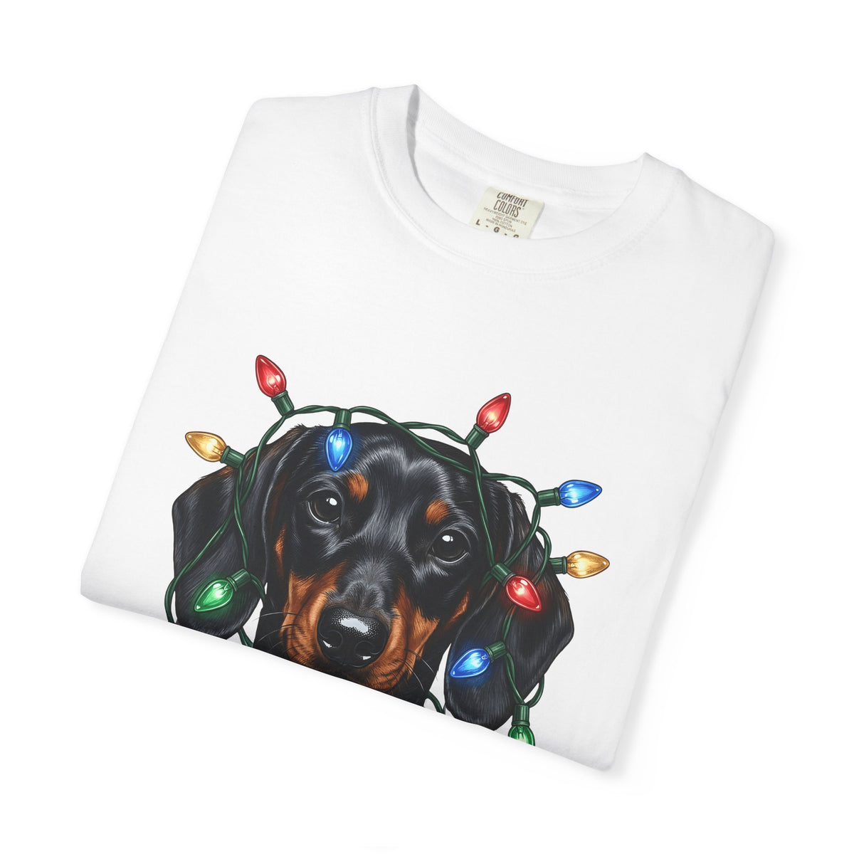 Dachshund Dog T-Shirt Dog Holiday Gift Women Realistic T-Shirt Wiener Dog T-Shirt Dog Fan Photorealistic T-Shirt Christmas Graphic Hand Drawn