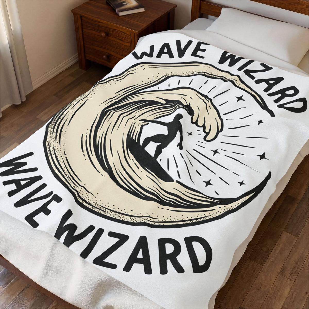 Surf Break Blanket Surfing Coast Gift Women Hand Drawn Blanket Wave Blanket Surfer Fan Beach Graphic Illustration Line Art Star Motifs Blanket