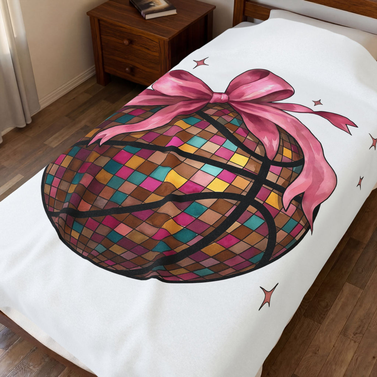 Basketball Disco Ball Blanket Moms Sports Gift Women Whimsical Blanket Disco Ball Blanket Mom Fan Whimsy Blanket Athlete Graphic Watercolor Pink
