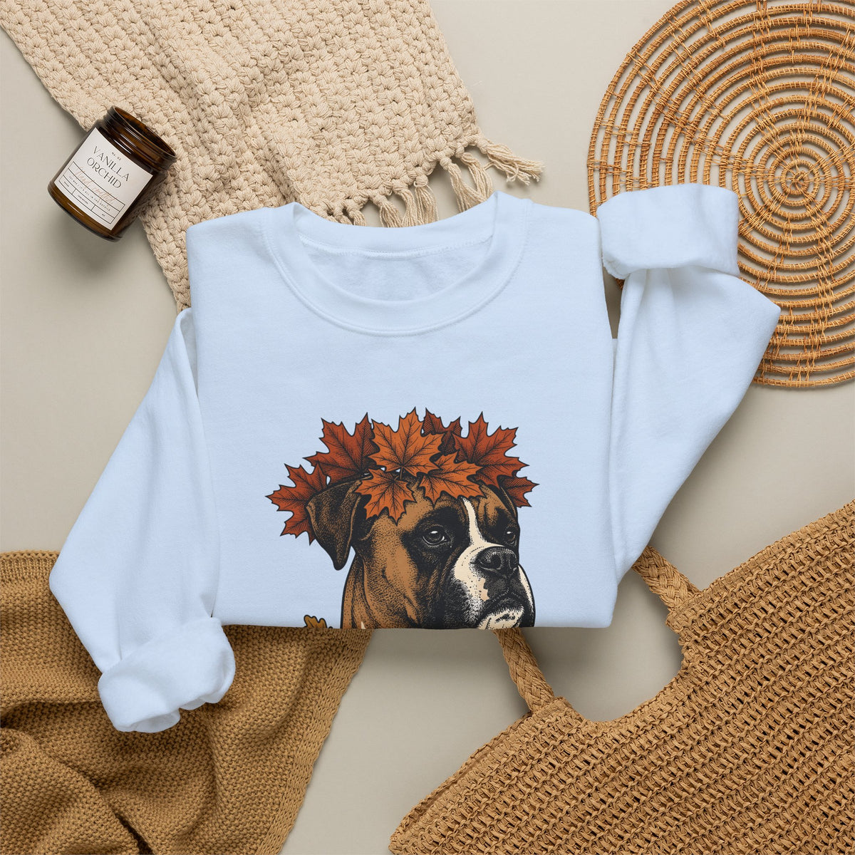Boxer Puppy Sweatshirt Dog Autumn Gift Women Retro Sweatshirt Puppy Sweatshirt Dog Fan Pup Sweatshirt Fall Graphic Sketch Fall Leaves Sweatshirt
