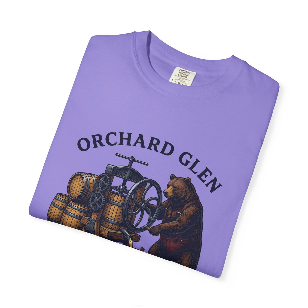 Bear Cider Machine T-Shirt Christmas Leaves Gift Women Old Fashioned T-Shirt Cider Press T-Shirt Xmas Fan Vintage T-Shirt Foliage Graphic Ink