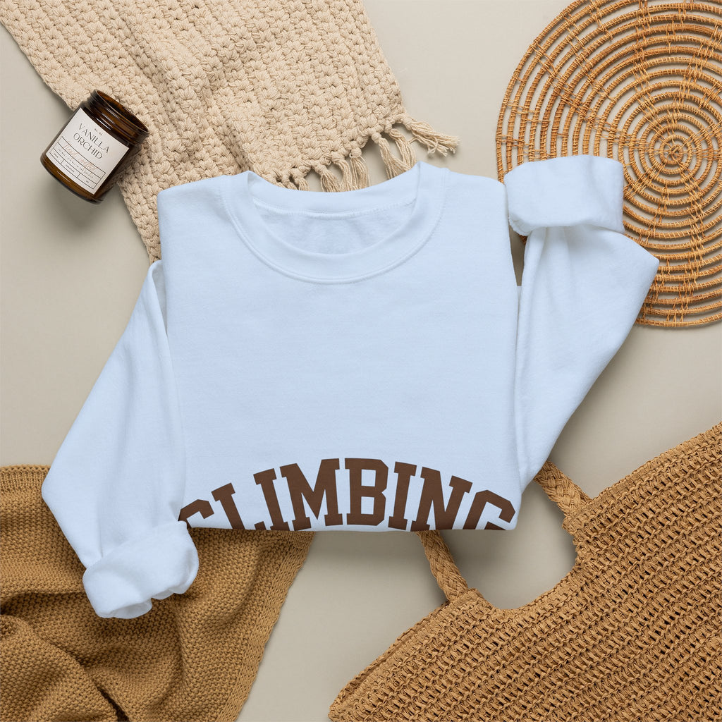 Climbing Text Sweatshirt Climbing Fitness Gift Women Bold Sweatshirt Boulder Sweatshirt Climber Enthusiast Graphic Sweatshirt Workout Graphic Retro Arched