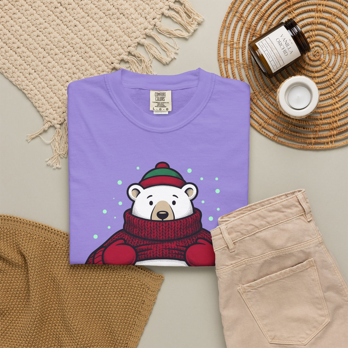 Polar Bear Sweater T-Shirt Christmas Animal Gift Women Cartoon T-Shirt Ursa T-Shirt Xmas Fan Toon T-Shirt Wildlife Graphic Vintage Winter Hat