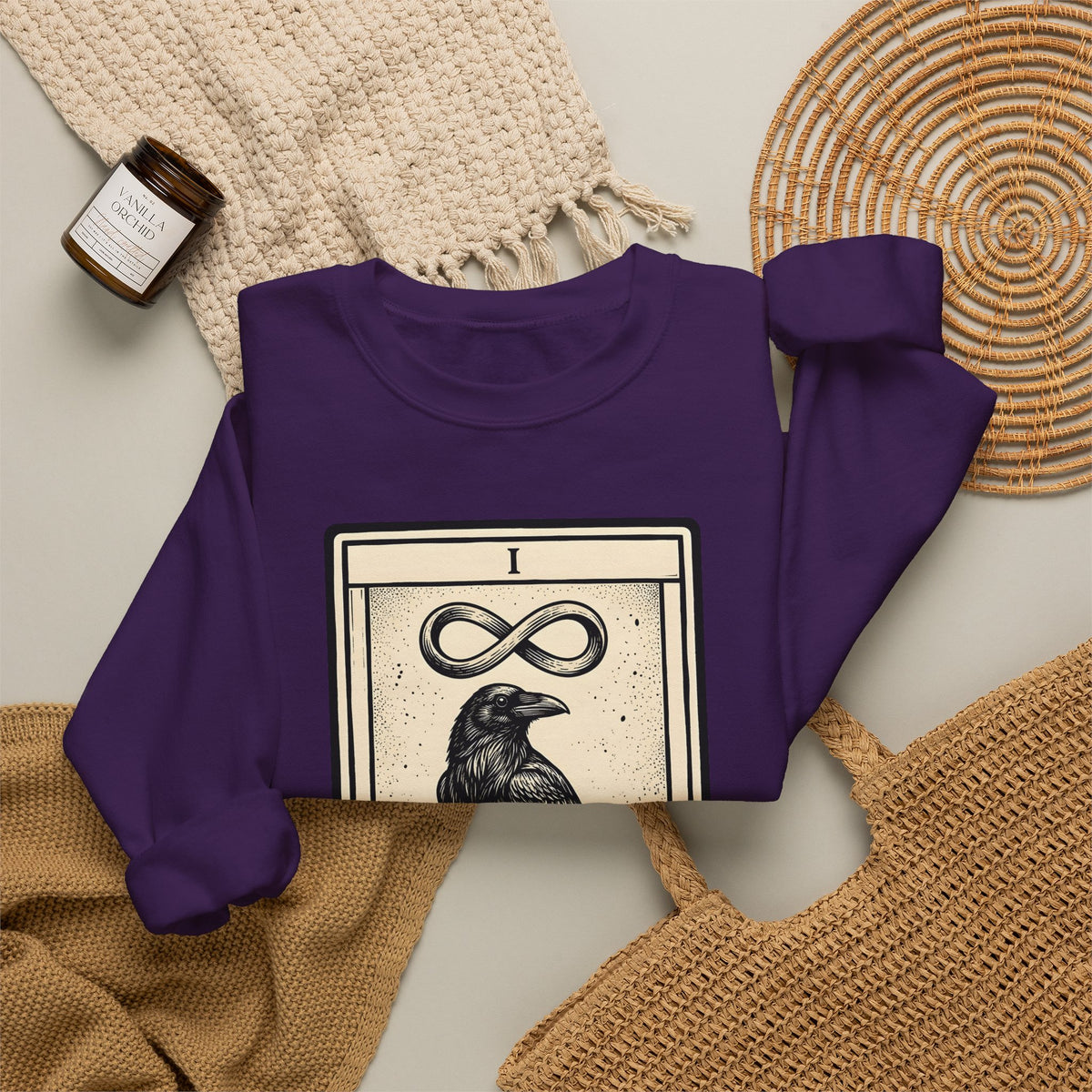 Raven Tarot Deck Sweatshirt Boho Chic Occult Gift Women Old School Sweatshirt Tarot Card Sweatshirt Bohemian Fan Vintage Sweatshirt Mystical Graphic Enchanted